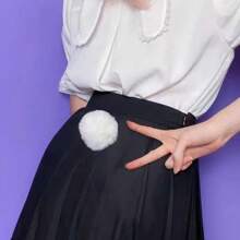 1入JK兔尾動物尾毛球飾品，可愛蘿莉塔軟妹風cosplay配件，格紋裙配件別針 - 白色 - 查看 3