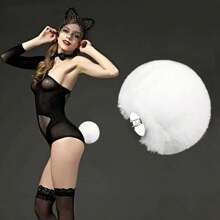 1入JK兔尾動物尾毛球飾品，可愛蘿莉塔軟妹風cosplay配件，格紋裙配件別針 - 白色 - 查看 1