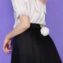 1入JK兔尾動物尾毛球飾品，可愛蘿莉塔軟妹風cosplay配件，格紋裙配件別針 - 白色 - 查看 2