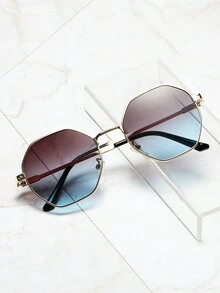 1pc Unisex Metallic Geometric Frame Decor Retro Fashion Glasses For Casual Events - Multicolor - View 2