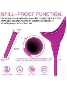 Portable Women's Emergency Standing Urination Device, Silicone Urinal Funnel With Tube, Purple-Red - Purple Red - View 2