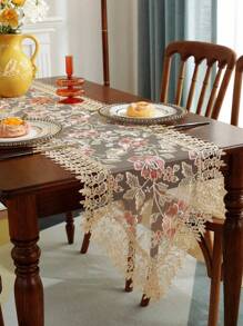1 件 100% 涤纶桌旗，优雅刺绣，蕾丝花边，厨房餐桌装饰，餐垫，野餐垫，礼品，梳妆台电视柜防尘罩，家居装饰，家庭聚会，节日装饰，室内外，房间装饰，花园派对，婚礼装饰，多种尺寸可选 - 彩色 - 查看 1