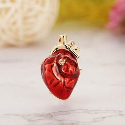 1pc Red Enamel Heart Shaped Medical Brooch Suitable For Hospital Clinic Uniform Brooch Team Gift Accessory