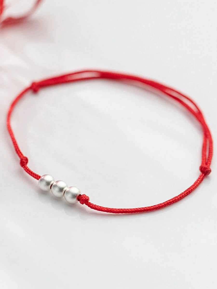 HuooNew 1pc Minimalist 925 Sterling Silver Woven Red Rope Bracelet, Adjustable, Suitable For Daily Wear And Diy - Red - View 1