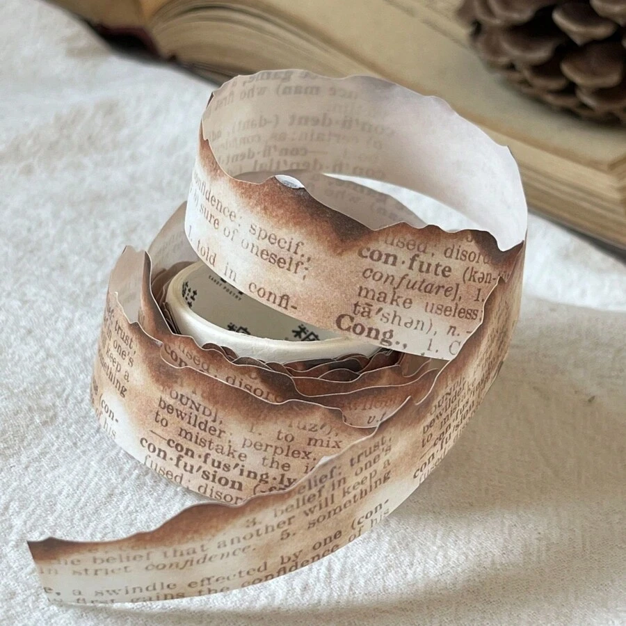 復古和紙膠帶,手工剪貼膠帶套裝,老報紙主題,燒焦手工外觀,diy藝術工藝,裝飾膠帶,貼紙 - 彩色 - 查看 1