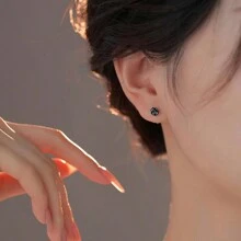 2 件復古玫瑰花耳環和女式手術鋼花耳環,金色和黑色,情人節禮物 - 銀色 - 查看 9