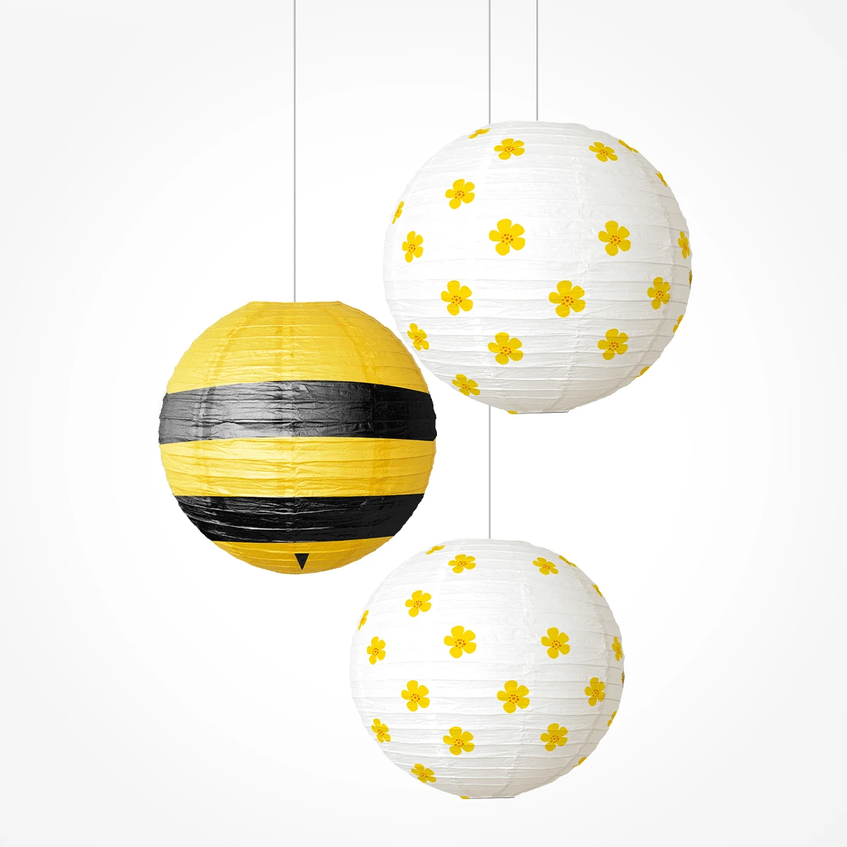 3入組紙燈籠,蜜蜂主題掛燈籠球,黃色花燈籠,派對裝飾 - 彩色 - 查看 1