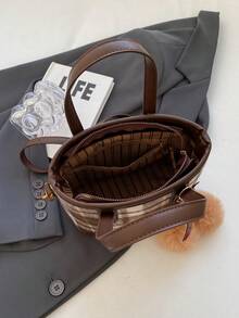 Fashionable Vintage Plaid Shoulder Bag With Woolen Material For Autumn And Winter - Brown - View 5