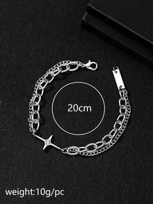 1pc Men's Stainless Steel Fashionable Cross Charm Hip Hop Bracelet - Silver - View 3