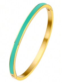 窄款不锈钢手镯，彩色珐琅装饰金色树脂涂层时尚女士袖口手链，进口商品