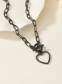 1條女士心形吊墜項鍊-獨特的鎖骨鏈適合t恤、汗衫、嘻哈、甜美、酷炫毛衣。適合情侶的裝飾配件 - 黑色 - 查看 7