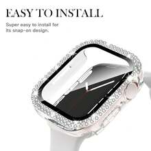 鑽石鑲邊保護殼，適用於蘋果手錶套系列8 7 Se 6 5 4 3，雙層閃亮水晶鑽石保護殼，硬質 PC 晶鑽鑲邊超薄鋼化玻璃屏幕保護殼，適用於45mm 44mm 42mm 41mm 40mm 38mm，透明 - 無色 - 查看 4