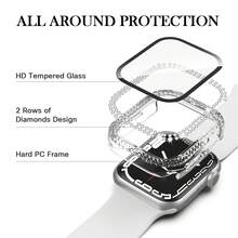 鑽石鑲邊保護殼，適用於蘋果手錶套系列8 7 Se 6 5 4 3，雙層閃亮水晶鑽石保護殼，硬質 PC 晶鑽鑲邊超薄鋼化玻璃屏幕保護殼，適用於45mm 44mm 42mm 41mm 40mm 38mm，透明 - 無色 - 查看 6