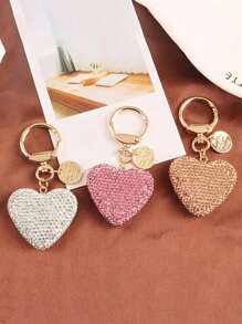1pc Rhinestone Heart Solid Color Bag Charm Keychain Key Ring Pendant Gift , Backpack Wallet Pendant Small Gift Fashion Metal Bag Charm Travel Accessories,With Metal Hanging Clasp, Small And Lightweight, Car Keyring Ornament Car Pendant