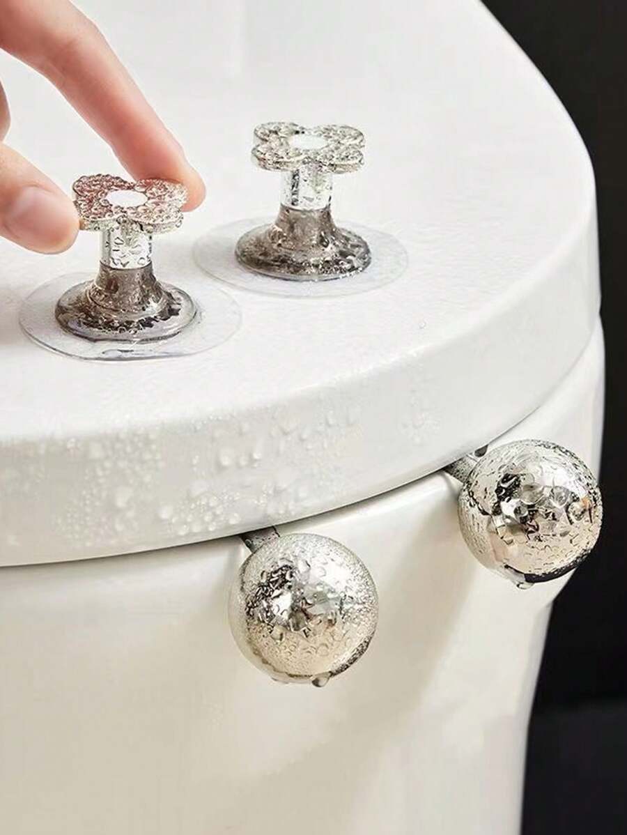 4pcs Toilet Seat Lifter, Cover Lifter, Bathroom Hook And Door Handle Set, Toilet Accessories - Silver - View 1