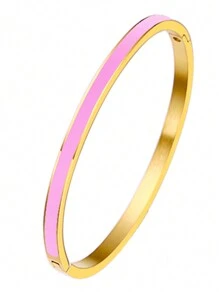 窄款不锈钢手镯，彩色珐琅装饰金色树脂涂层时尚女士袖口手链，进口商品