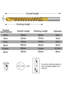 STONEGO 1套(6入)鈷金剛石鋼高速鋼扭螺旋鑽頭3-8mm鋸齒開銑切割木工塑料穿孔鑽頭組