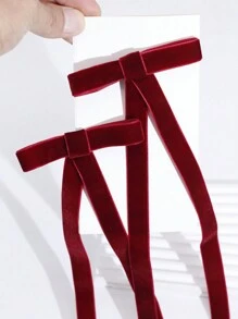 2入組絲絨蝴蝶結髮夾,搭配26cm緞帶,復古法式女髮飾,適合日常和節日使用 - 2pcs紅色絲絨 - 查看 3