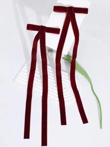 2入組絲絨蝴蝶結髮夾,搭配26cm緞帶,復古法式女髮飾,適合日常和節日使用 - 2pcs紅色絲絨 - 查看 2