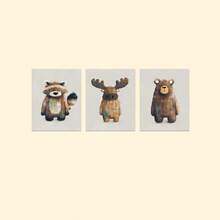 3pcs/Set Cartoon Raccoon, Deer, Brown Bear Forest Animal Nursery Wall Art Decor, Without Frame - Multicolor - View 2