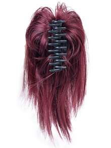 直髮髮髻接髮,合成假髮 全短馬尾髮髻接髮 彈性髮髻 女式髮髻 簡易髮髻 爪夾 馬尾假髮 女式帶夾髮髮箍 - 酒紅色 - 查看 9