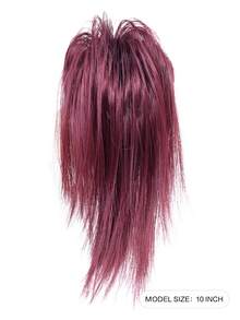 直髮髮髻接髮,合成假髮 全短馬尾髮髻接髮 彈性髮髻 女式髮髻 簡易髮髻 爪夾 馬尾假髮 女式帶夾髮髮箍 - 酒紅色 - 查看 3