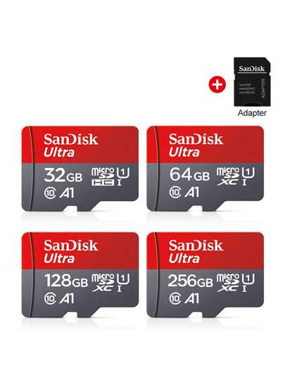  SanDisk Class 10 A1 Micro SD 卡，容量 32GB/64GB/128GB/256GB/512GB，读写速度 100MB/s，U3 TF 存储卡 + SD 适配器