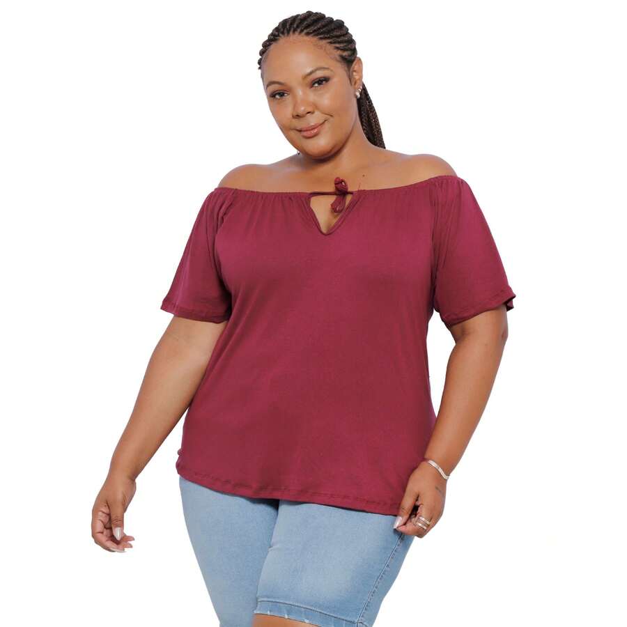 Blusa Cigana Ciganinha Feminina Plus Size - bordô - Visão 1