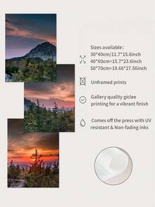 3入組山景森林日落客廳壁畫,帶有美麗風景的畫布列印品 - 彩色 - 查看 6