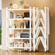 Estantería de almacenamiento de estante de metal plegable de 5 niveles, resistente, con ruedas, sin ensamblaje, se mueve fácilmente, estantes organizadores, ideal para garaje, cocina, portátil y soporta hasta 1000 libras