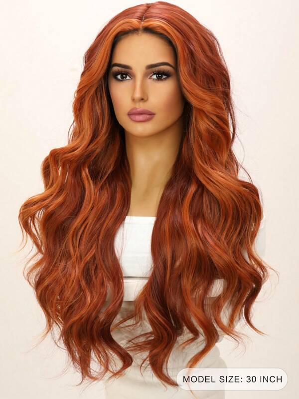 30 Inch Synthetic Fiber TShaped Lace Orange Gradient Wavy Curly Hair