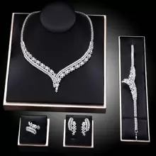 豪華沙烏地阿拉伯新娘婚禮珠寶雙層套裝,白金色時尚珠寶配件,女士配飾 - 白色 - 查看 1