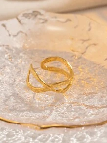 1 件极简奢华设计不对称锤纹十字戒指，采用 18k 镀金不锈钢制成 - 金黃色 - 查看 9