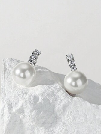 1pair 925 Silver & Faux Pearl Stud Earrings Wedding Engagement Bridal Jewelry Wedding Bridal Jewelry