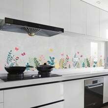 1 rollo de 60cm/23 pulgadas de pegatina para cocina resistente al agua, a prueba de aceite, ignífuga y resistente a altas temperaturas - flores - Ver 1