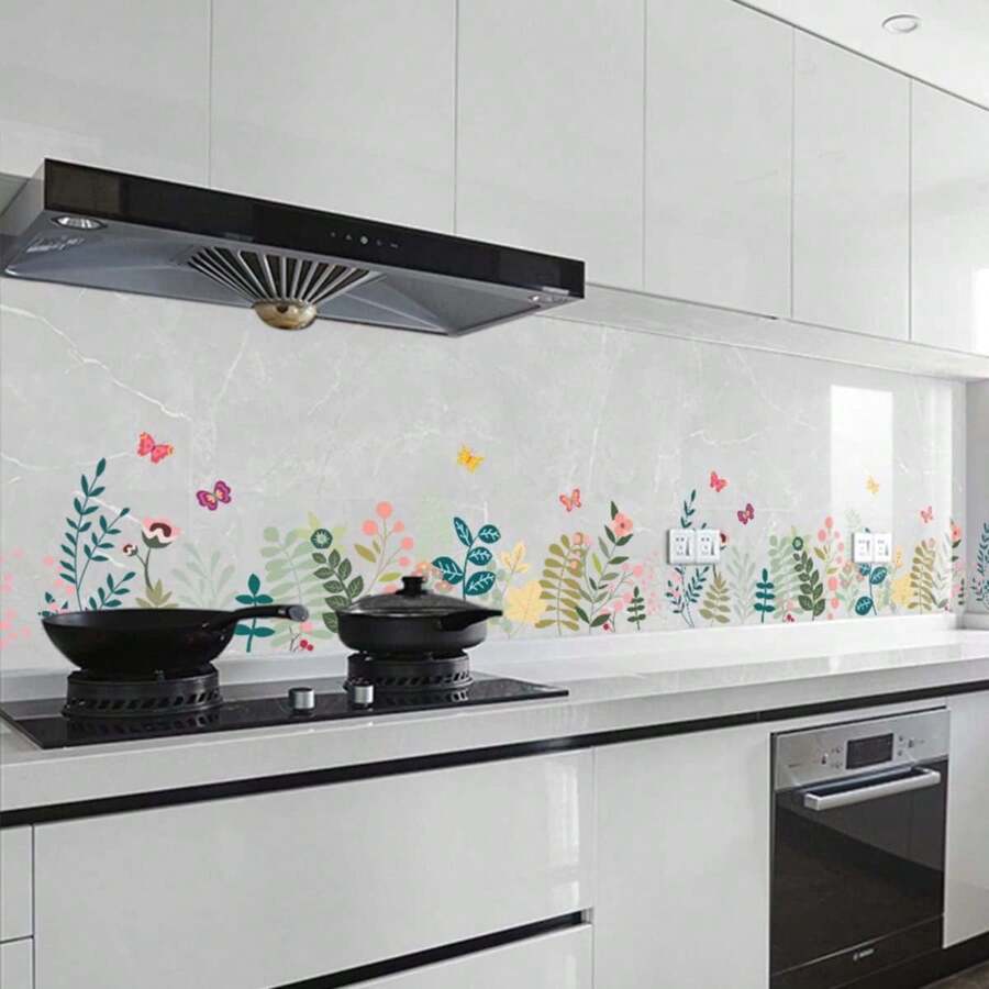 1 rollo de 60cm/23 pulgadas de pegatina para cocina resistente al agua, a prueba de aceite, ignífuga y resistente a altas temperaturas - flores - Ver 1
