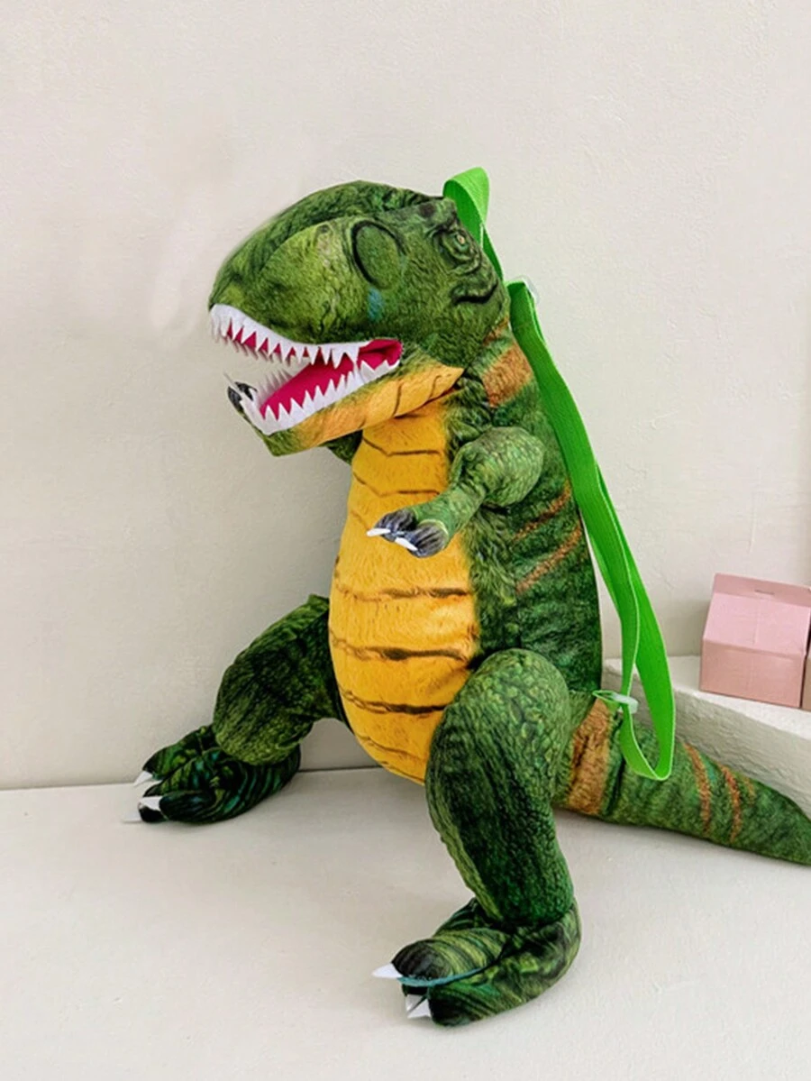 Cartoon Dinosaur Plush Backpack - Green - View 1