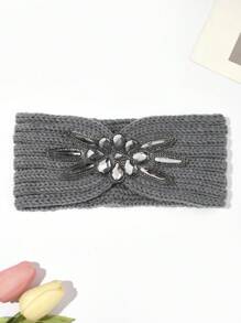 1個女式編織毛帶頭箍,配鑽和寬鬆蝴蝶結細節,適用於秋冬、復古和街頭風格。非常適合日常搭配和戶外運動,夾髮和保溫。簡單時尚。 - 灰色 - 查看 1