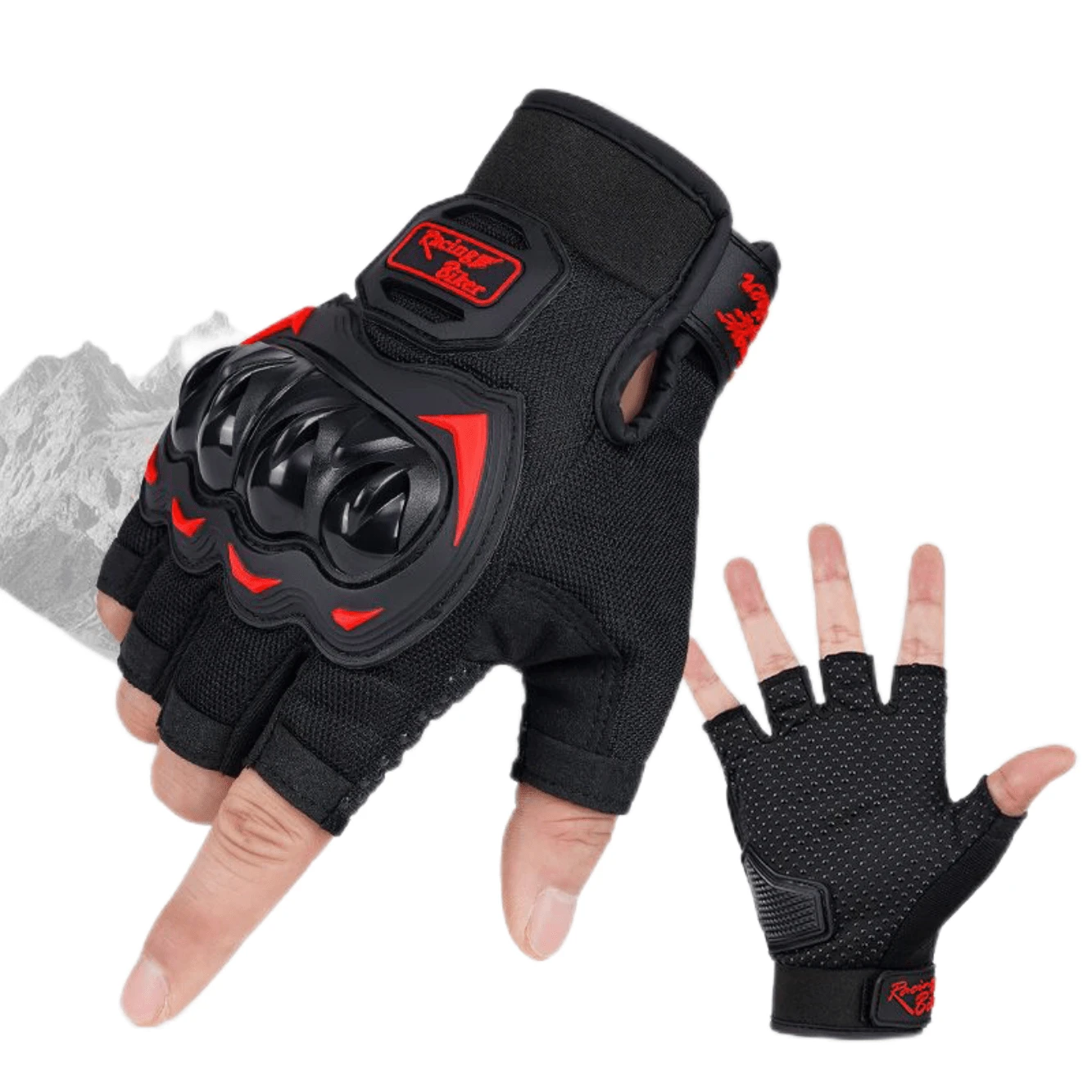 戴上我們舒適且易於佩戴的半指騎行手套,牢牢抓握並享受戶外探險。 - 紅色 - 查看 1