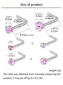 CIZME 6Pcs/Set Pink Nose Studs Nose Rings For Women 20G L Corkscrew Bone Nose Ring Nose Stud Stainless Steel Nose Screw Studs Nose Rings Studs Stainless Steel Nostril Nose Piercing Jewelry - Pink-a - View 5