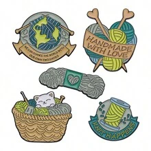 5 件/套溫暖紗線球琺瑯別針訂製手工製作愛心胸針翻領徽章有趣的珠寶禮物送給朋友 - 綠色 - 查看 1