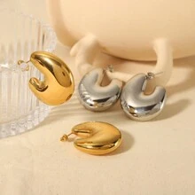1 對新款女用大氣泡不銹鋼鏤空耳環 - 銀色 - 查看 1