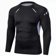 Lycra Sports Running Compression Long Sleeve T-Shirt - Black - View 1
