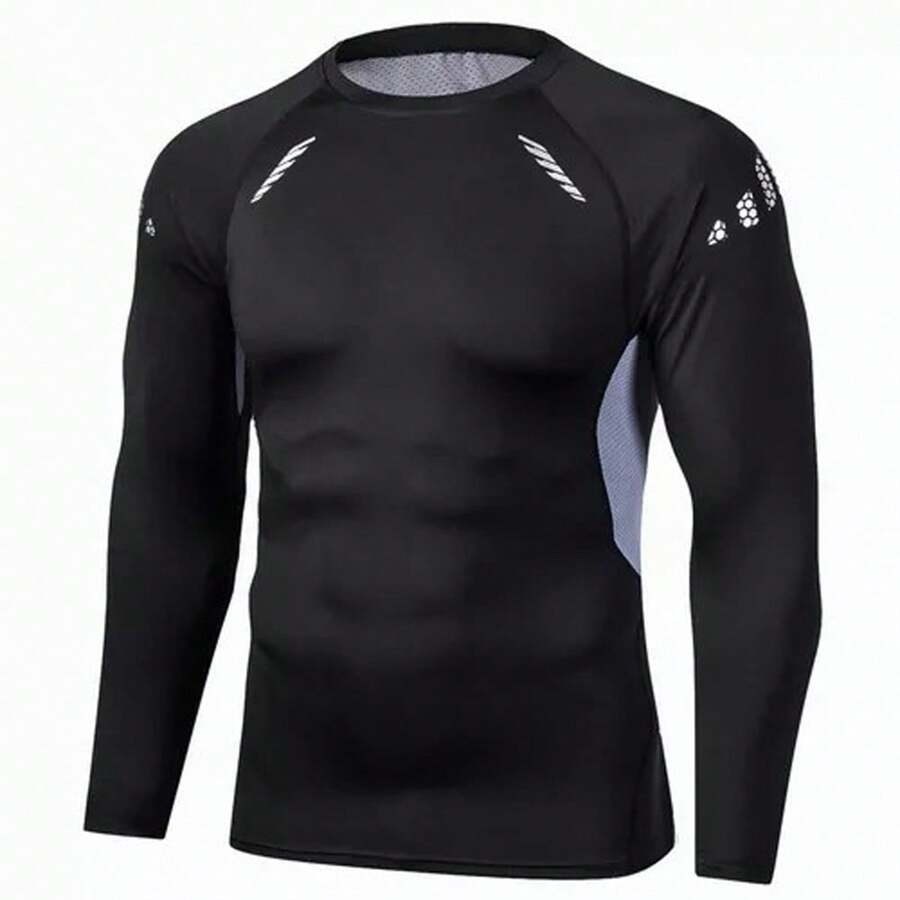 Lycra Sports Running Compression Long Sleeve T-Shirt - Black - View 1