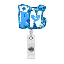 可伸縮捲軸亞克力護士醫生徽章夾,帶閃光和金洋蔥,旋轉鱷魚夾 - 藍色 - 查看 1