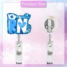 可伸縮捲軸亞克力護士醫生徽章夾,帶閃光和金洋蔥,旋轉鱷魚夾 - 藍色 - 查看 2