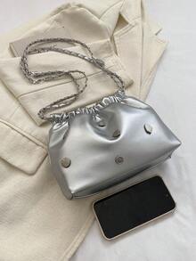 鞣皮螺釘霸氣風格橫式斜挎單肩包,輕巧簡潔,適合女大學生,新手或白領人士,適用於辦公室、大學、工作和商務通勤等場合 - 銀色 - 查看 4