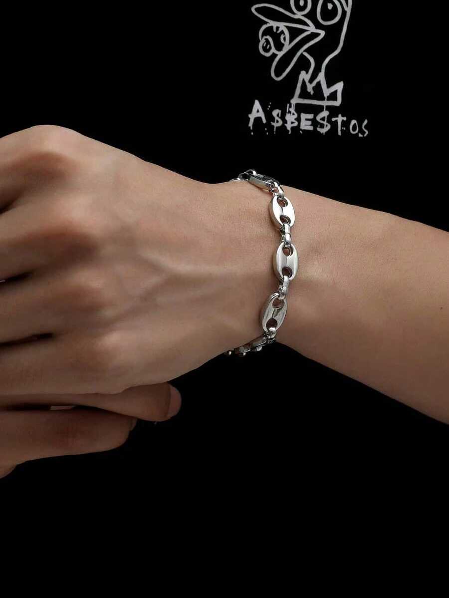 Men's Coffee Bean Link Bracelet, For Jewelry Gift And Party - Silver - View 1