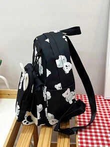 新款休閒背包 Ins風格 可愛高中學生帆布雙肩包 簡約旅行包 - 黑色 - 查看 5