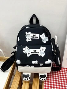 新款休閒背包 Ins風格 可愛高中學生帆布雙肩包 簡約旅行包 - 黑色 - 查看 2